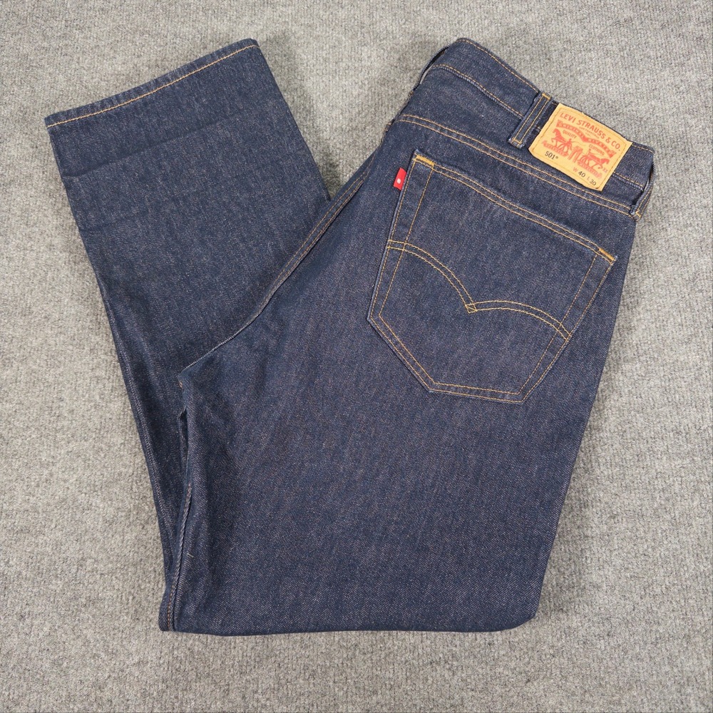 Levis 501 Original Fit Jeans Mens 40x30 Dark Indigo Denim Button Fly #4765